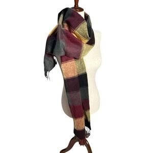 Vintage 90s Vintage 100% Cashmere Plaid Fringe Made In England Scarf